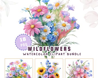Paquete de imágenes prediseñadas de flores silvestres Flores del mes de nacimiento PNG Arte botánico dibujado a mano Diseño de ramo floral