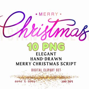 Merry Christmas Script PNG Bundle: Gold Festive Lettering (Digital Download