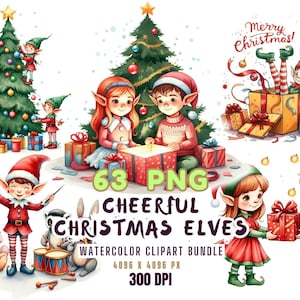 Cheerful Christmas Elves watercolor cliparts Funny Elf PNG Christmas elves winter elf PNG Christmas cards crafts and sublimation Cute elves