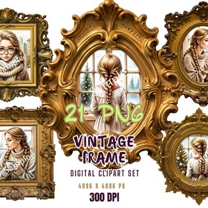 Antiker Goldrahmen, Clipart Set: Rokoko & Barock Illustrationen (Digital Download, 300dpi PNGs, 4096x4096px )