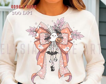 Halloween Pumpkin Bow PNG: Spooky Season Coquette Shirt Design Sublimation Glitter Autumn