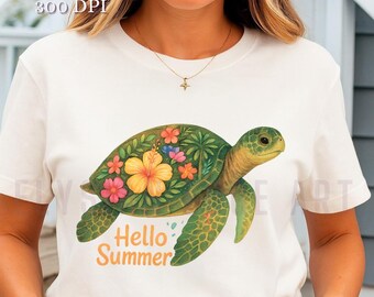 Boho Floral Sea Turtle PNG: Summer Vibes Sublimation Design (Digital Download)