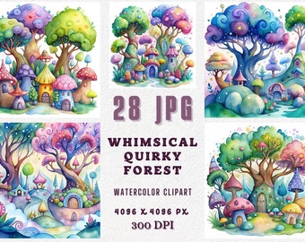 Whimsical Forest Watercolor Clipart: Enchanted Woodland Junk Journal (Digital Download)
