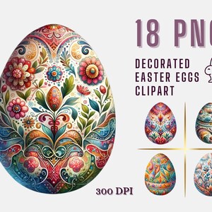 Easter eggs clipart, Decorated Floral egg, Beautiful Easter eggs PNG clipart bundle, Colorful Easter png, Happy Easter png watercolor Easter