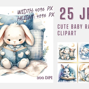 Lindo conejito bebé clipart, conejito durmiendo JPG, conejito bebé boho clipart, baby shower de conejito, conejito cumpleaños clipart, conejito acuarela clipart