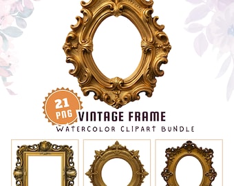 Antique Gold Frame Clipart Set: Rococo & Baroque Illustrations (Digital Download, 300dpi PNGs, 4096x4096px )