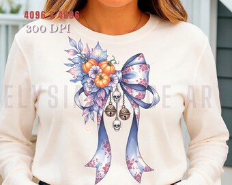 Halloween Coquette Neon Bow PNG: Pumpkin, Girly, Pastel, Sweet blue, Sublimation, Checkered, Spooky Season