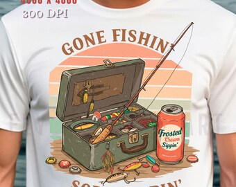Gone Fishin' PNG: Retro Tackle Box Art, Design maglietta estiva (download digitale a 300 DPI)