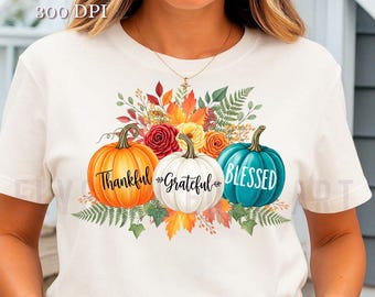 Thank Grateful Blessed PNG: Christliches Shirt Design (Digitaler Download)