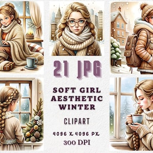Soft girl aesthetic winter clipart Bundle, winter vibes, Winter Holiday JPG, Winter Season Clipart, Cozy Indoor Clipart, Commercial Use