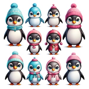 clipart de pingüino, png, uso comercial, clipart 10 piezas