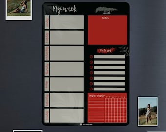 Wine & Black Magnetic Fridge Calendar: Weekly Planner, Goal Tracker (A3)