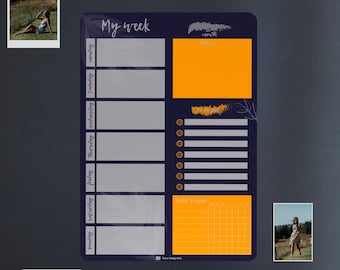 Magnetic Weekly Planner: Orange Refrigerator Calendar with Habit Tracker