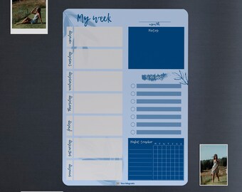 Blue Magnetic Weekly Planner 2026, Habit Tracker, Weekly Dry Erase Calendar, Family Organizer