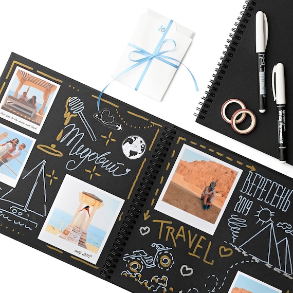 Album Photo DIY Noir Lobome - 90 Pages à Personnaliser - Kit Créatif Complet Avec Stickers, Pochoirs Et Marqueurs - Parfait Pour Souvenirs, Mariage, Voyage