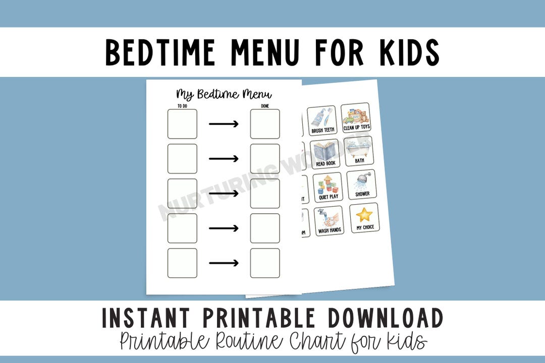 Kids Bedtime Menu Visual Routine Chart | Calm Night Schedule (digital ...