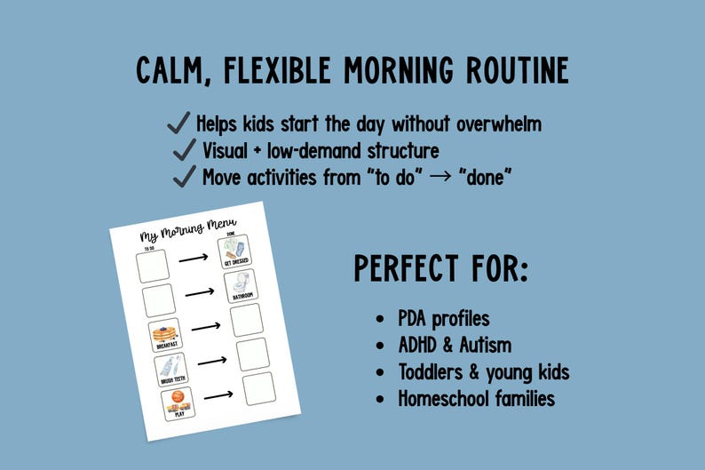 Flexible Morning Routine Kids Morning Menu Visual Routine Chart | PDA Friendly Homeschool ...