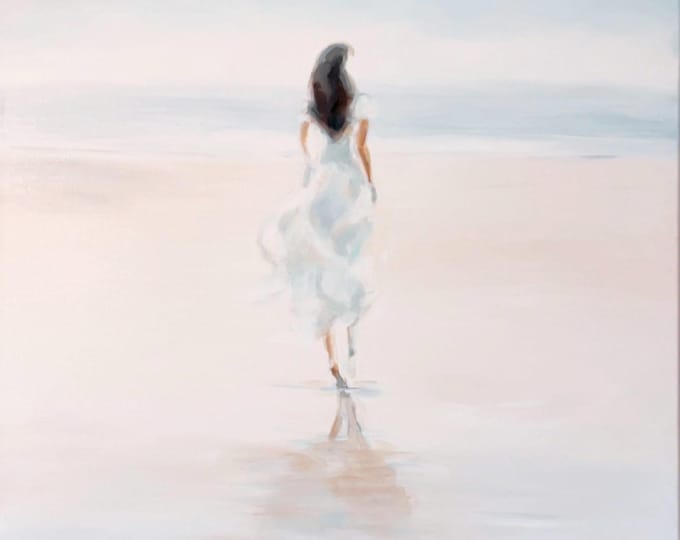 Origina Acrylic Painting on Canvas: Quiet Walk by the Sea, (30x40in)
