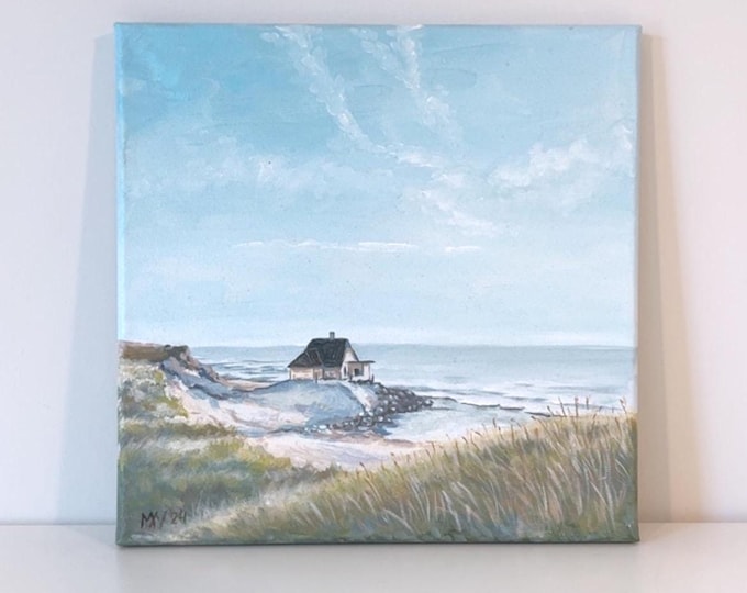 Seascape Acrylic Painting: Original Beach House Wall Art (12x12in)