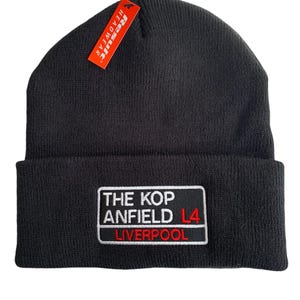 Liverpool The Kop embroidered beanie hat. Perfect Christmas present for Liverpool football fans.