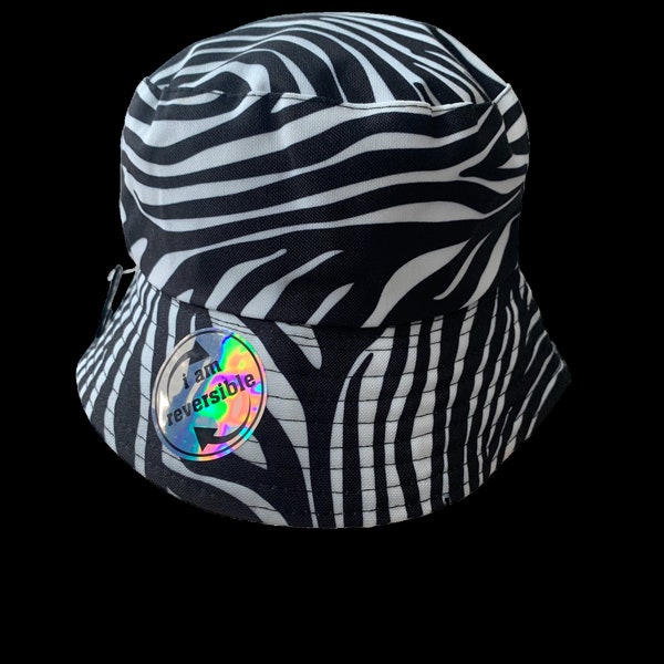 Festival Bucket Hat: pink cow print. Bright colourful designs. Fisherman Hat. Rave Dance holiday sun