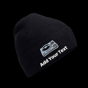 Personalised Record Deck Black Beanie