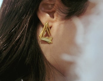 18k Gold Plated Silver Earring, Minimal Design, Geometrical // Gush Earring