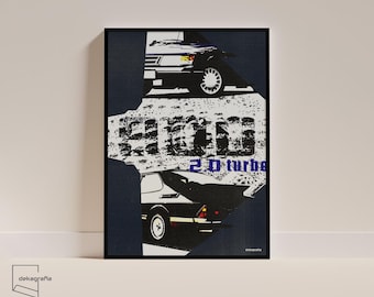 Saab 900-poster 'krokodil' | Illustratie vintage auto