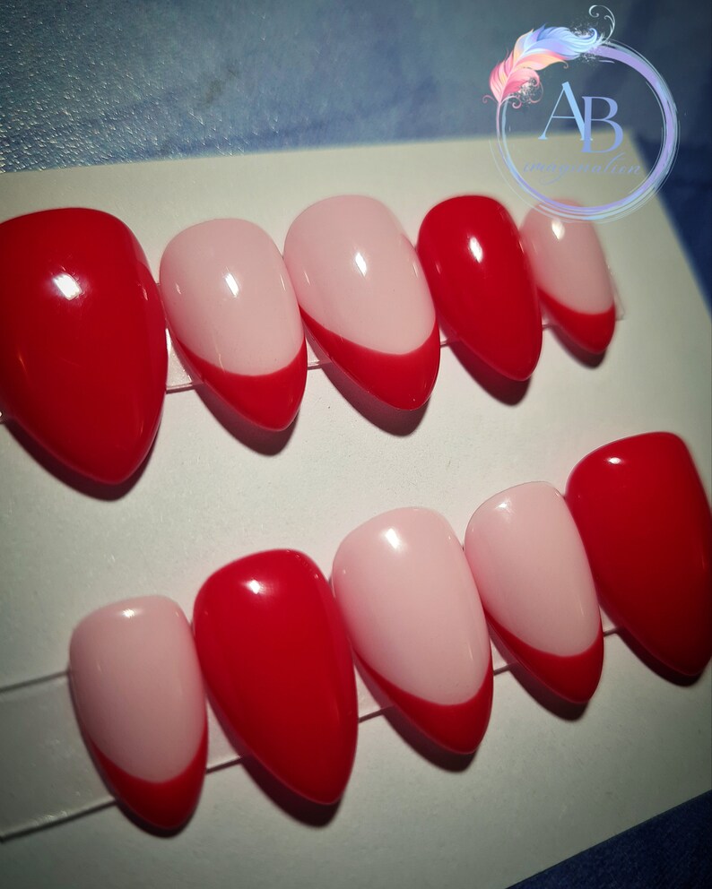 Classic Red French Tip Press on Nails Bright and Elegant Custom Set of