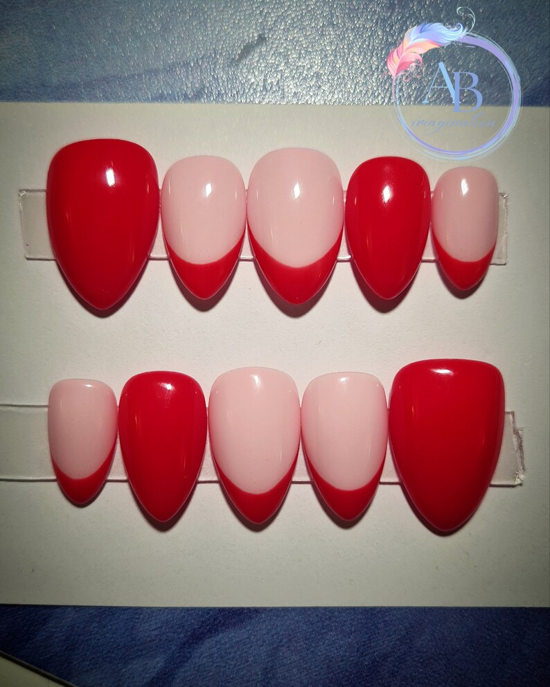 Classic Red French Tip Press on Nails Bright and Elegant Custom Set of