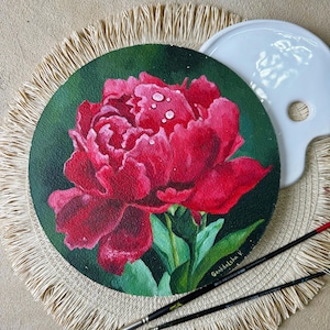 Pintura acrílica de flor de peônia - Arte de parede botânica - Arte floral - Pintura de flores original - Decoração natural feita à mão