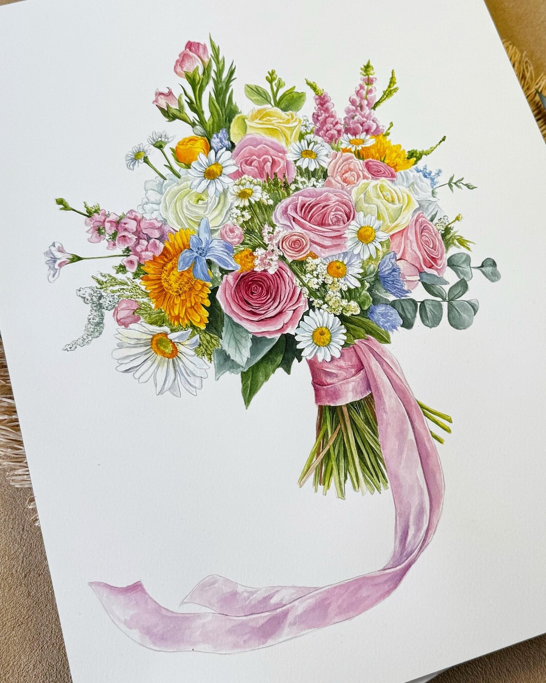 Framed Wedding Bouquet Painting - Bridal Flowers Portrait - Gift for Wife Mother or Bride