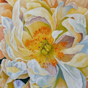 Handmade flower oil painting, peonies in full bloom