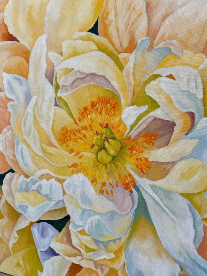 Handmade flower oil painting, peonies in full bloom