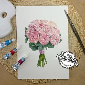 Bouquet da sposa personalizzato con ritratto fotografico – Regalo nuziale ad acquerello – Ricordo floreale dipinto a mano – Regalo di nozze unico per la sposa