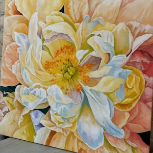 Peony art print style original oil painting for interior design