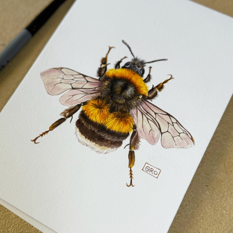 Original watercolor illustration of a bumblebee – a handmade piece that adds charm to any interior.