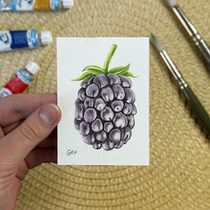 ACEO Blackberry Original art - Aceo Small Watercolor - ACEO cards - Miniature Botanical Art - Fruit Illustration - Small Artwork