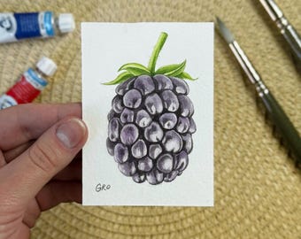 ACEO Blackberry Original art - Aceo Small Watercolor - ACEO cards - Miniature Botanical Art - Fruit Illustration - Small Artwork
