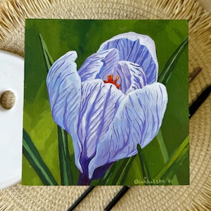 Pintura colorida de açafrão em papelão - Arte de flor de primavera - Pintura acrílica - Decoração de casa feita à mão - Decoração de parede floral