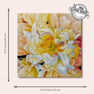 Realistic floral wall art with blooming peonies in warm tones