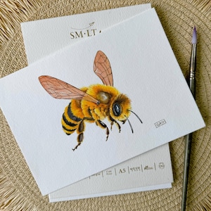 Original Bee Watercolor - Insect Wall Decor - Botanical Painting for Nature and Garden Lovers - Rustic Farmhouse Wall Decor