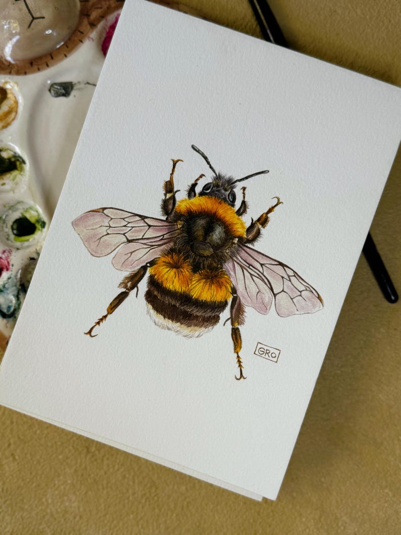 Unique watercolor bumblebee painting: bring natural beauty into your interior.