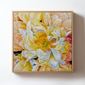 Bright flower painting for living room, peony oil artwork