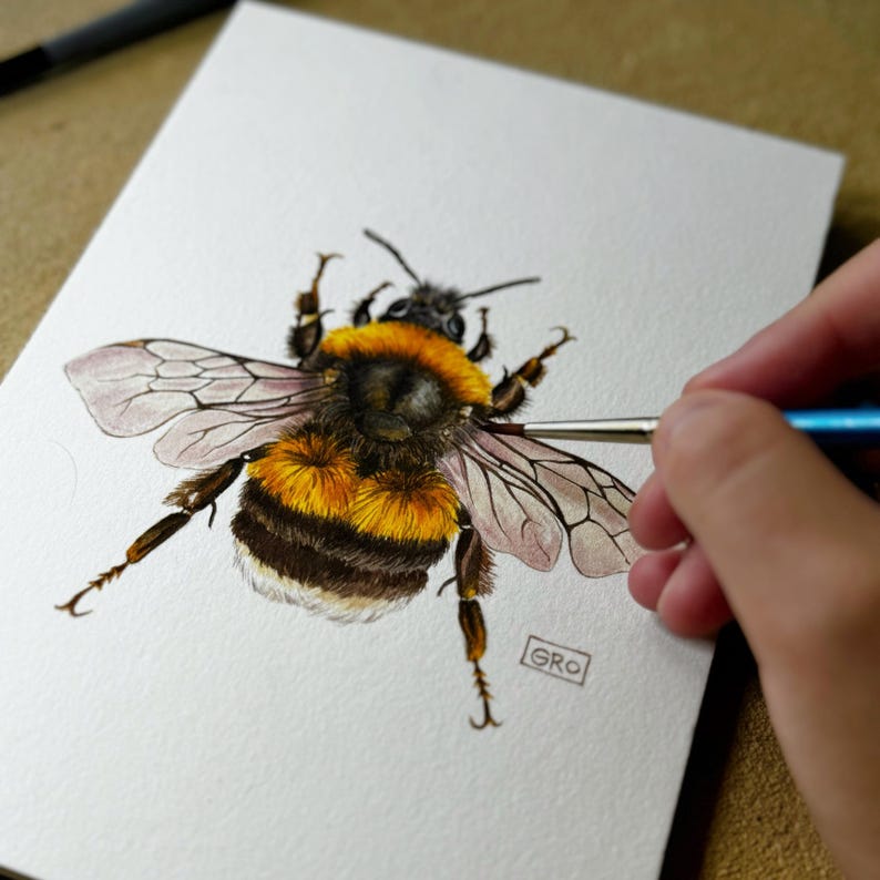 The beauty of nature captured in watercolor: a bumblebee on your wall can become a focal point.
