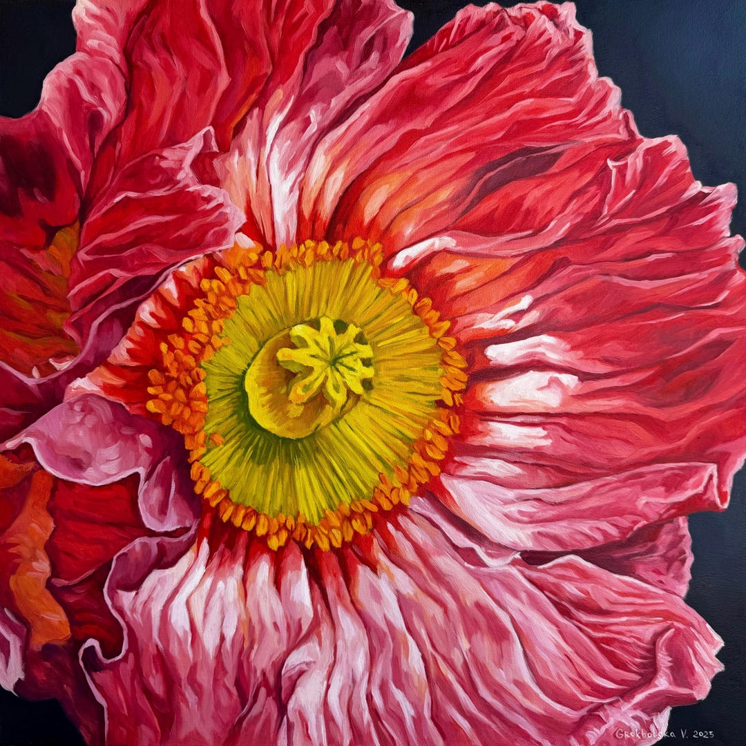 Red Poppy Oil Painting Original Floral Wall Art - Botanical Flower ...