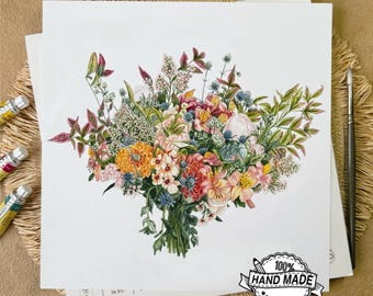Custom Wedding Bouquet Painting - Bridal  Bouquet Watercolor - Flowers From Photo - Floral Portrait - Gift for wife