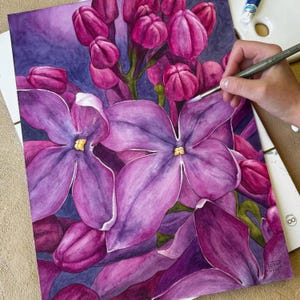 Vibrant Lilac Watercolor Original Painting – Floral Wall Art for Flowers Lovers - Mom Gift - Botanical Spring Decor - Gift for Her