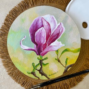 Flores de magnólia vibrantes - Pintura detalhada de flores em acrílico - Flores da primavera - Decoração de arte de parede - Presente para ela - Pintura botânica em acrílico