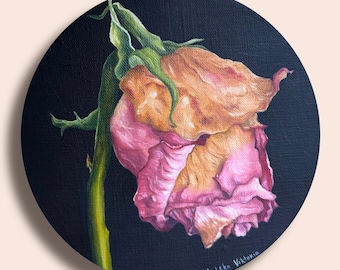 Faded Rose Flower Original Oil Painting on Canvas – Botanical Wall Art – Bouquet painting – Floral Gift – Housewarming decor